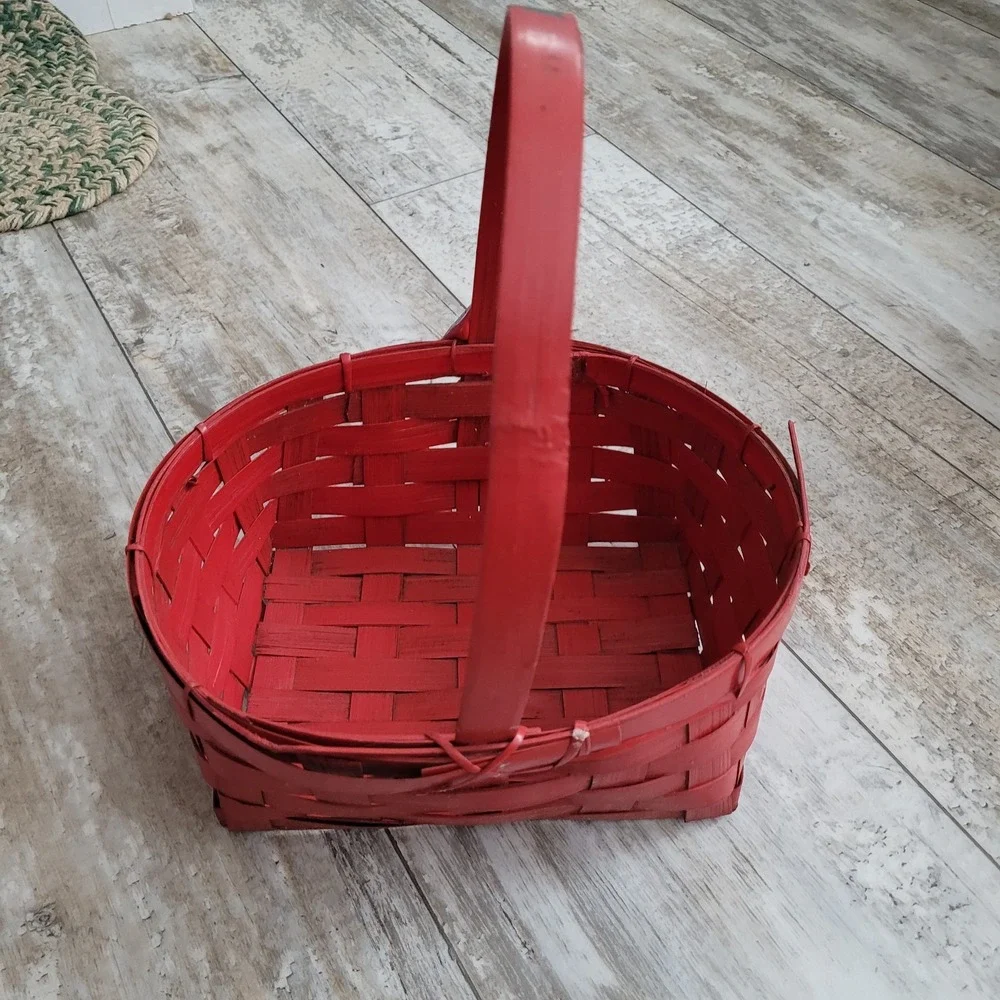 Vintage 1980s Christmas Bird Holly Basket‎ Red